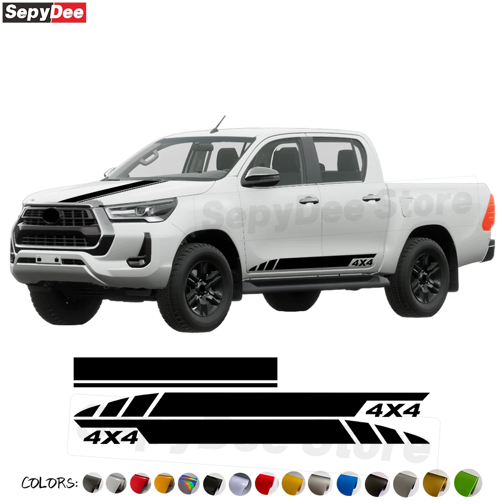 

Pickup Truck Car Hood Engine Cover Vinyl Decal 4X4 Graphic Body Door Side Stripe Skirt Stickers for Toyota Hilux Car Accessories