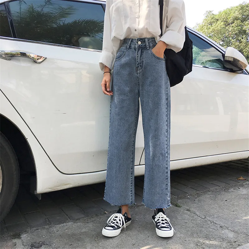 

High Waist Straight Leg Jeans plus Size Autumn New Style Loose Slimming Nine Point Wide Leg Pants Trendy Women's Denim Jeans