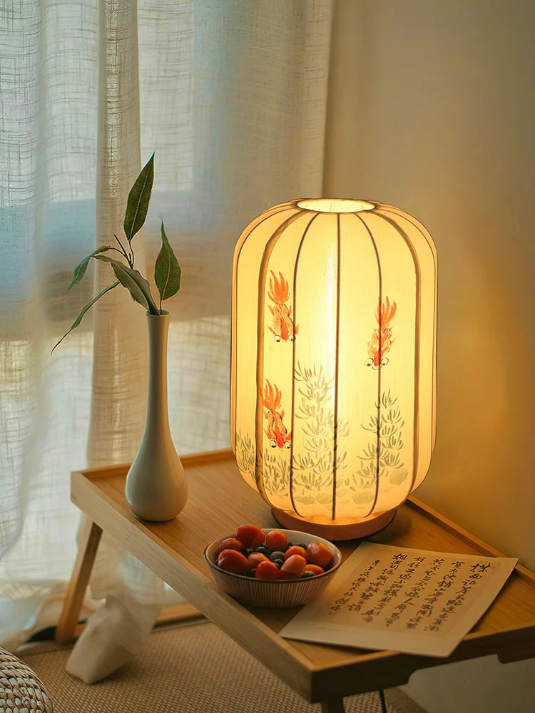 New Chinese table lamp Chinese style living room study Zen tea room lamp classical retro hand-painted decorative bedroom bedside