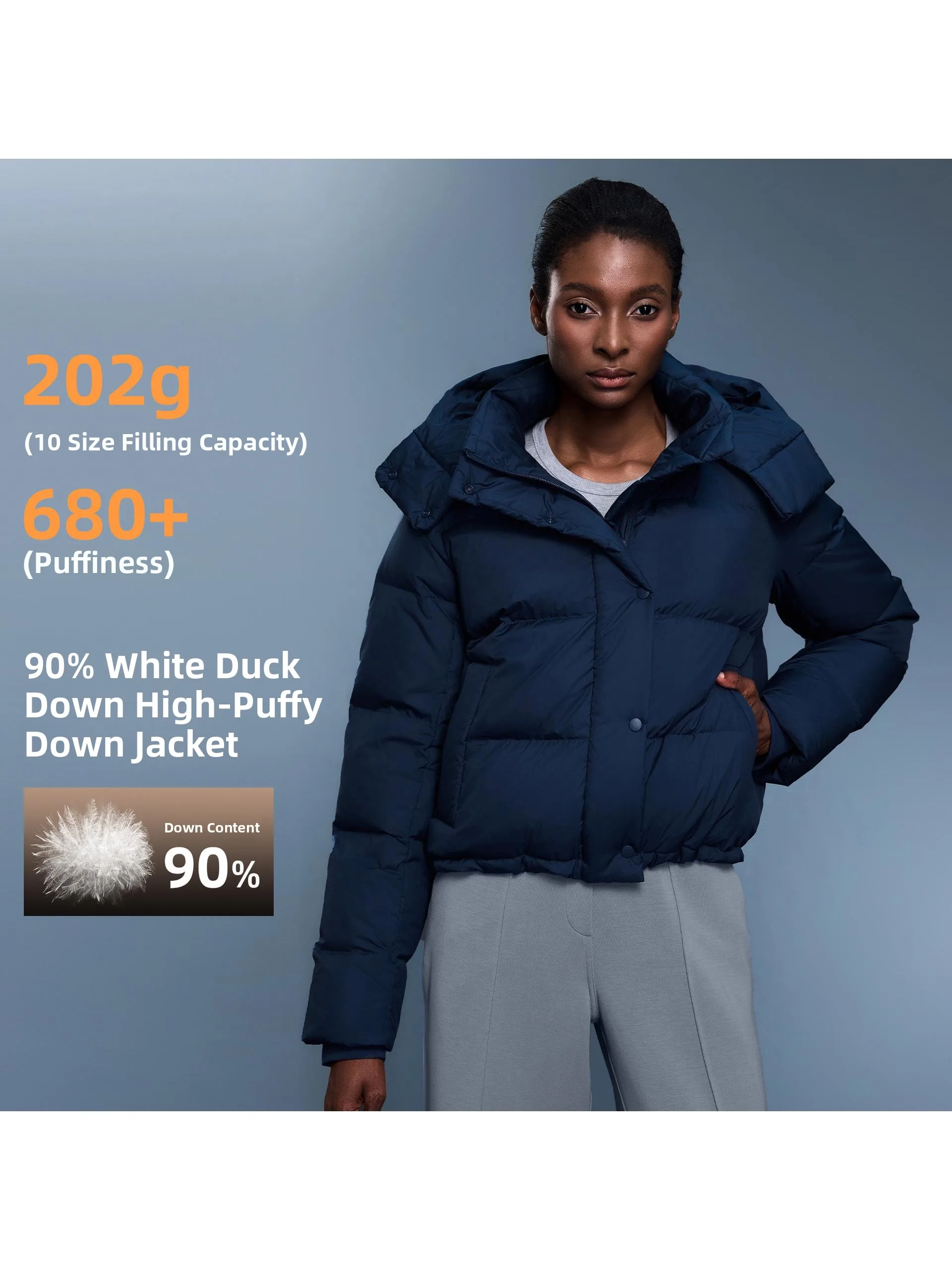 

Women's Thickened down Jacket Hooded Removable White Duck down Winter Coat Windproof Water-resistant Bread Coat D25142
