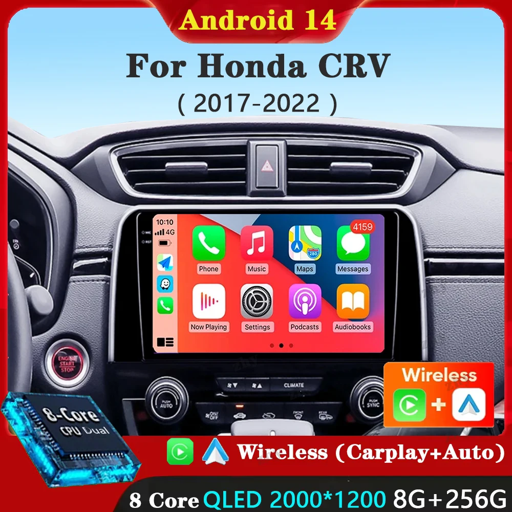 Android 14 Car Radio For Honda CRV 2017 2018 2019 2020 2021 2022 Multimedia Video Player Navigation GPS Carplay QLED Stereo WIFI