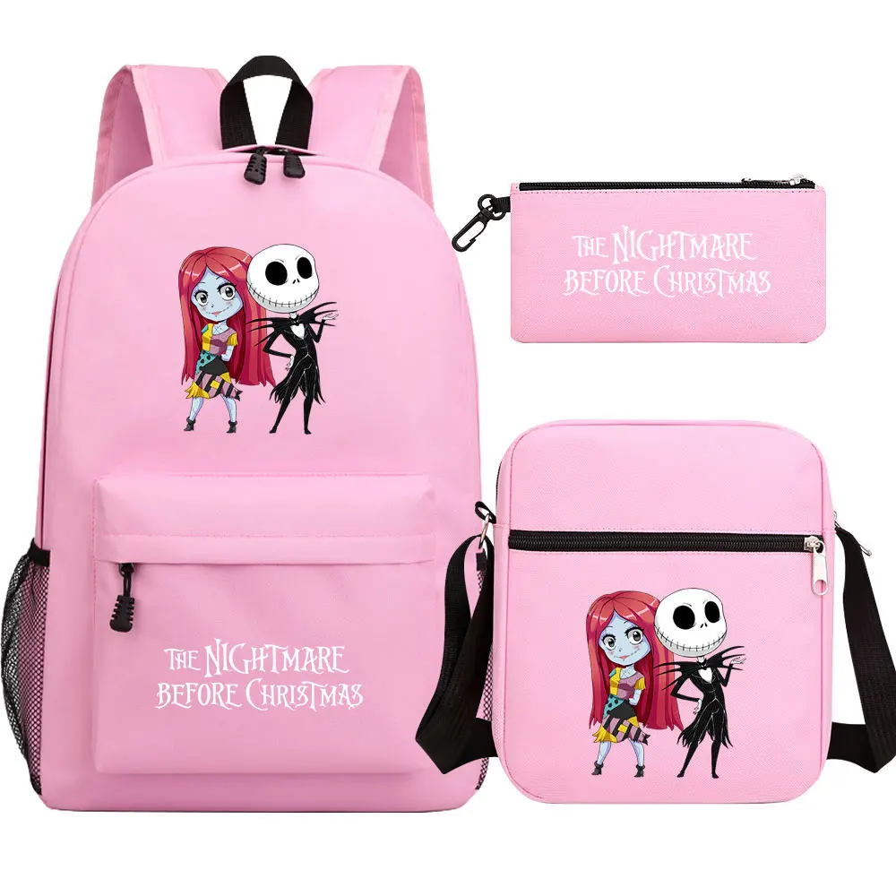 The Nightmare Before Christmas 3Pcs Boy Girl Kids School Book Bags Travel Backpack Shoulder Bag Pen Bag For Men Women