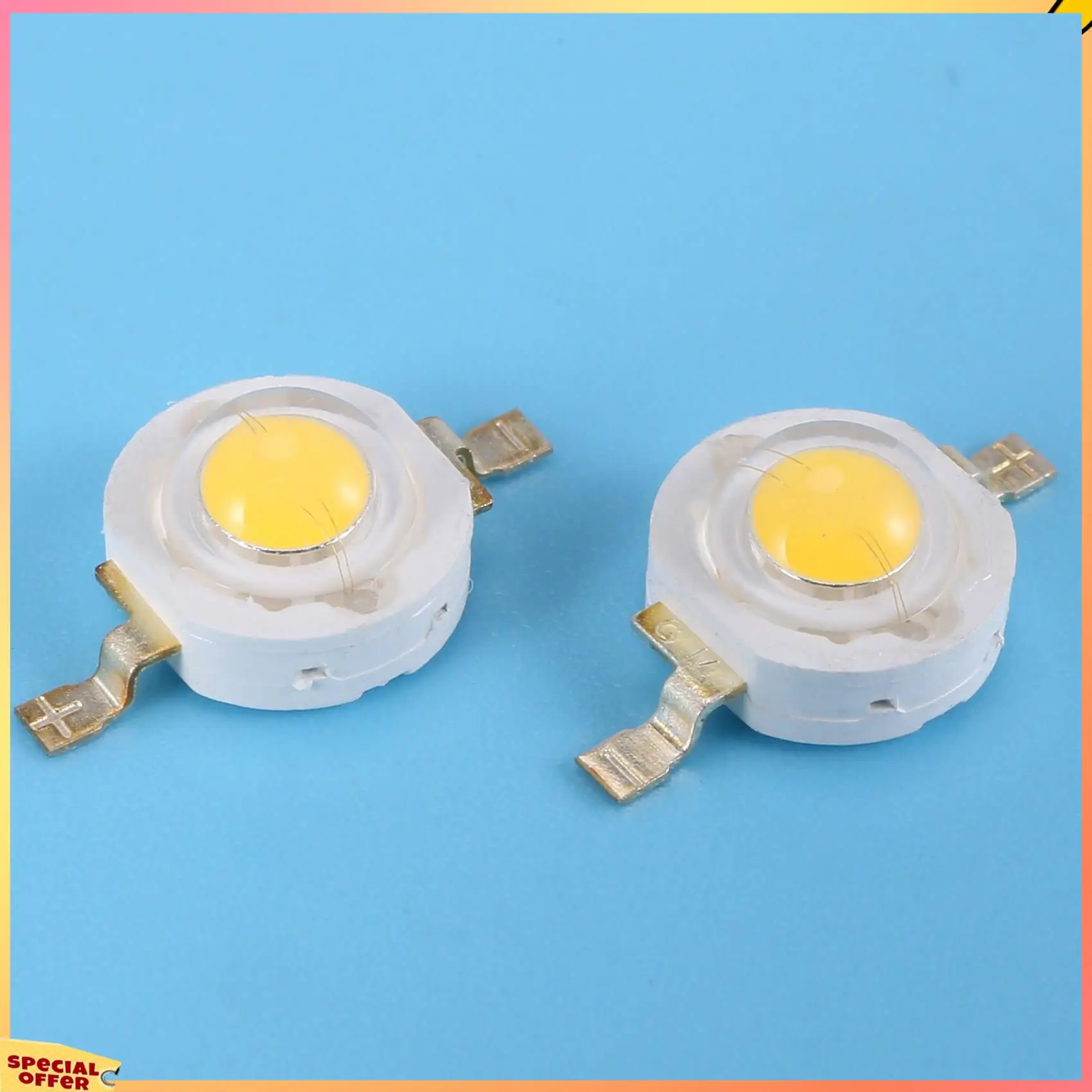 ABFI 20개 고전력 2핀 3W 따뜻한 흰색 LED 비드 이미터 100-110Lm
