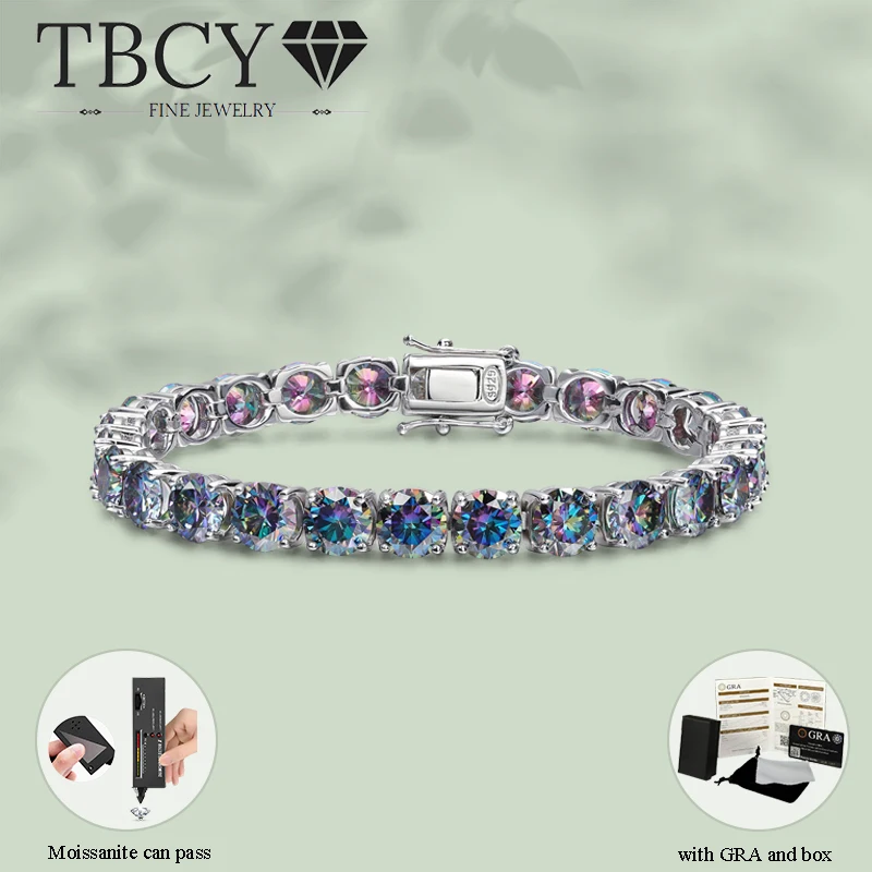 

TBCYD 3mm 4mm 5mm 6.5mm Colorful Blue Moissanite Tennis Bracelets For Women Men Original S925 Silver Hand Chain Fashion Jewelry