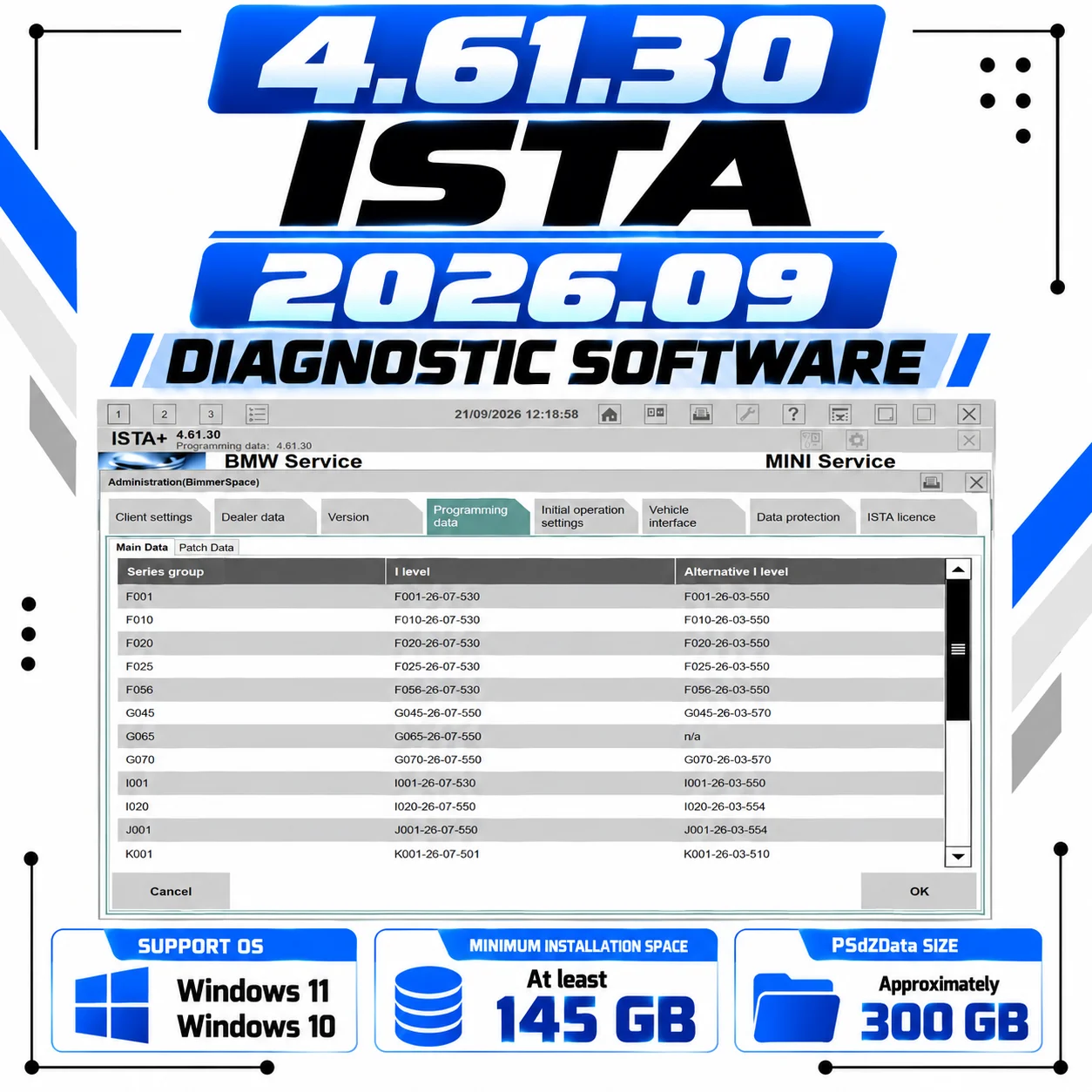 ISTA 4.61.30 2026.09 Diagnostic Software support ICOM ENET K+Dcan OBD September 2026