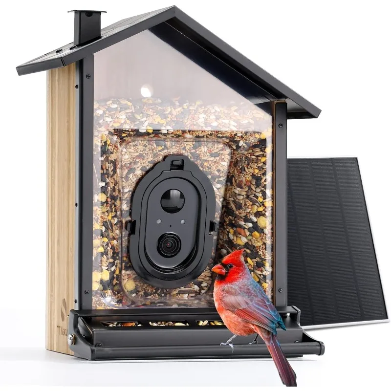 

Solar Powered Smart AI Bird Feeder with Camera, Species Recognition Notification, CCPA Secure Bamboo Design Large Capacity