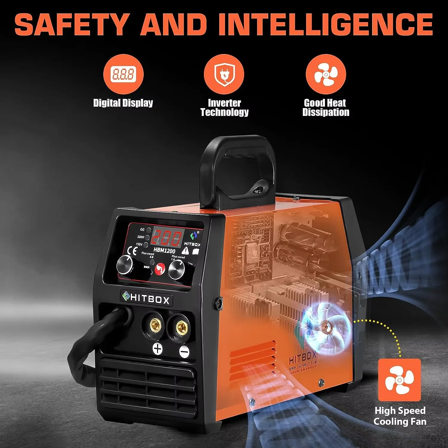 MIG Welder 220V HITBOX HBM1200 Flux Core MIG MMA Lift TIG MCU Control Large Digital Screen Waterproof Steel Welding Machine