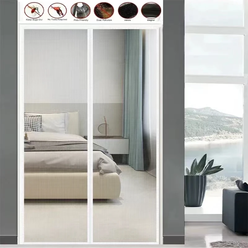 

White Magnetic Door Mosquito Net, Custom Sized Curtains, Door Screen, Automatic Closing, Invisible Net