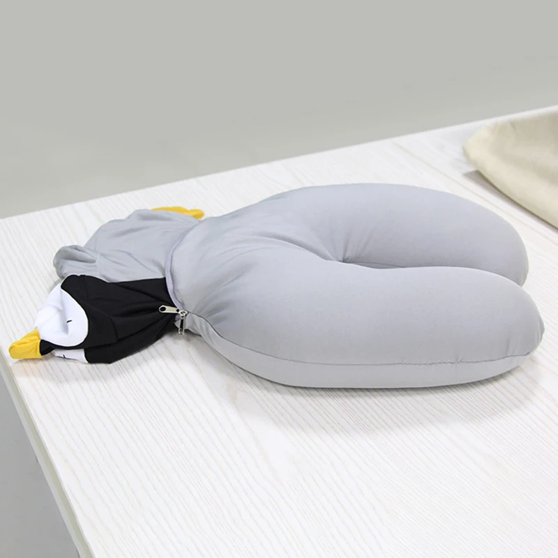 Travel Neck Pillow U-Shaped Plush Pillow Cute Zip And Flip Penguin Deformable Neck Cushion Supports Your Head Neck Chin