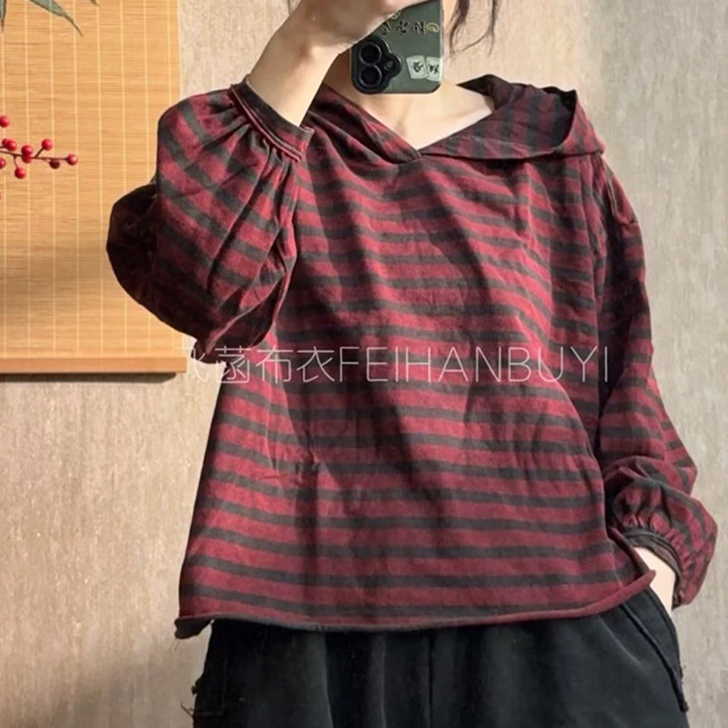 

Новинка 2026 года: женские повседневные свободные хлопковые толстовки в полоску с капюшоном и длинным рукавом, универсальные, весна-осень, модель F69