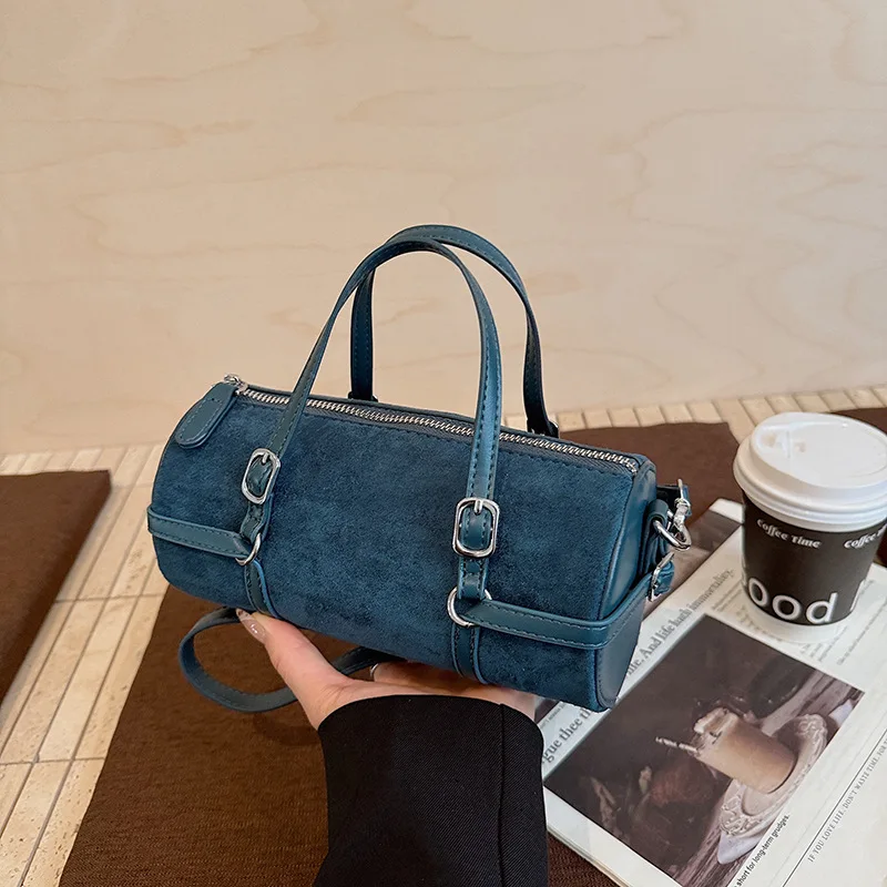 

Fashion Barrel-shaped Women Handbags Faux Suede Crossbody Bag Candy Color Small Flap Shoulder Bags for Women PU Clutch Ladies
