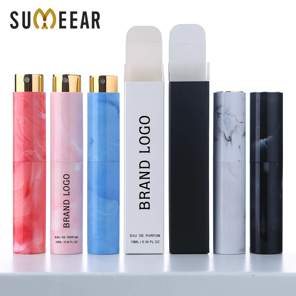 Marble-Patterned Rotating 10ml Perfume Spray Bottles With Packaging Box 10/20/30/50pcs Refillable Mini Travel-Sized Spray Bottle