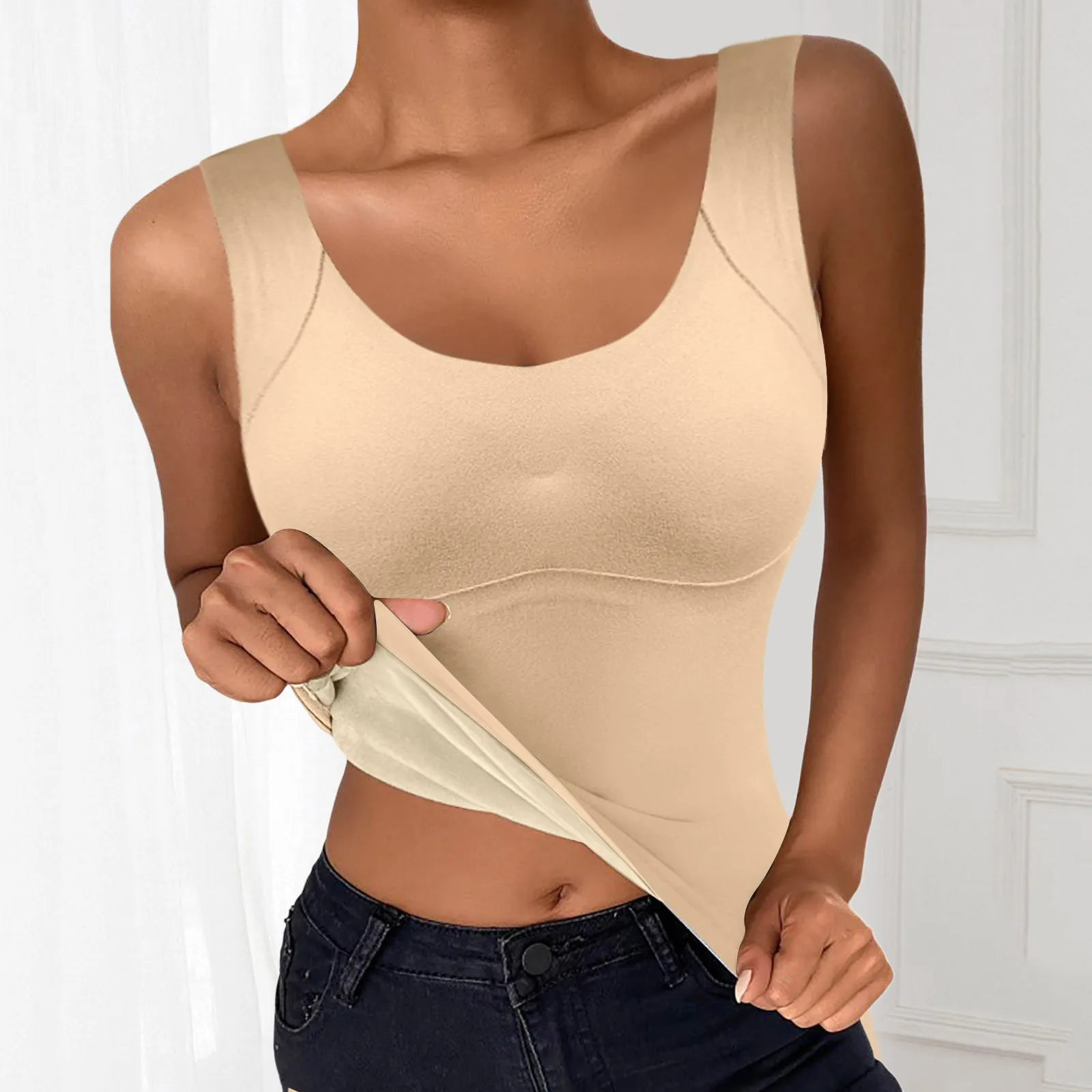 Women Thermal Underwear Sexy Padded Bra Warm Solid Inner Shirt Soft Thermo Undershirt Seamless Slim Tank Top Intimate Lingerie