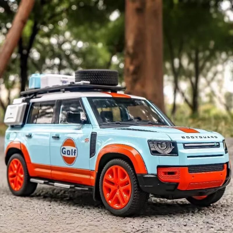 

1:24 Defender Travel Edition внедорожник, модель автомобиля из сплава, литье под давлением, металлические внедорожники, модель автомобиля, звук, свет, детская игрушка в подарок
