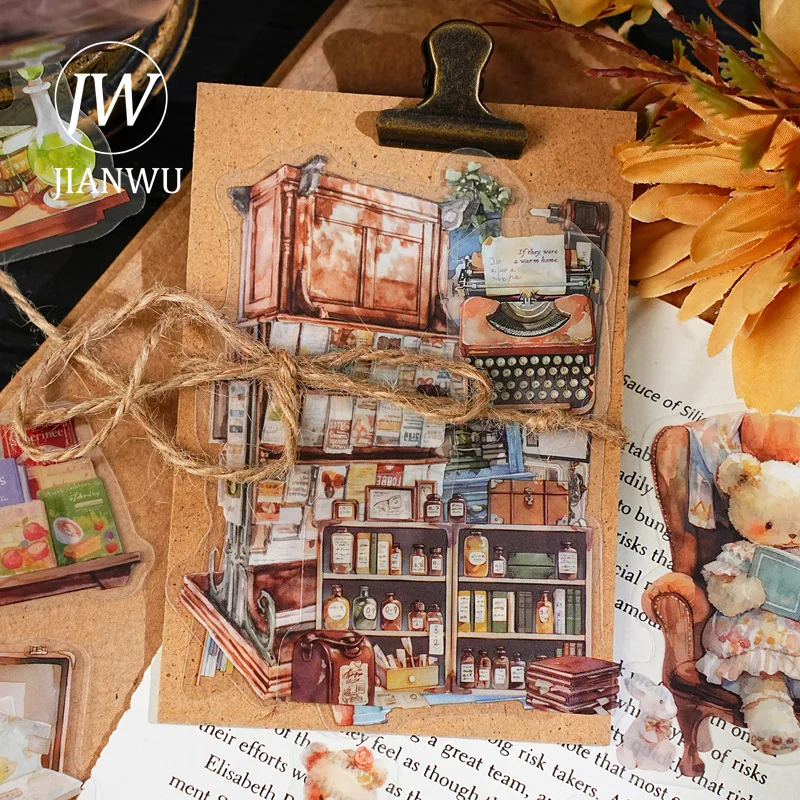 JIANWU الترفيه متعة سلسلة خمر زهرة النبات كتاب القهوة المشهد المواد الكولاج PET ملصق الإبداعية مجلة القرطاسية