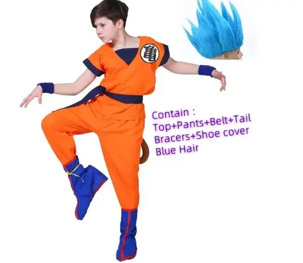 Kids Anime Z Son Goku Costume Cosplay Boy Carnival Party Suit Goku Dress Vest Belt Wrister Halloween Dress Up view 4