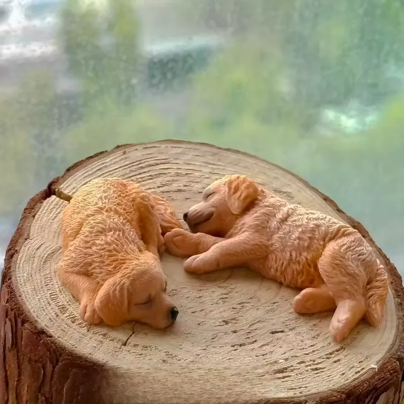 2-Piece Golden Retriever Statue Set, Shelf Desk Decor, Dog Lovers Gift, Christmas Present, Car Ornament, Unique Home Decoration