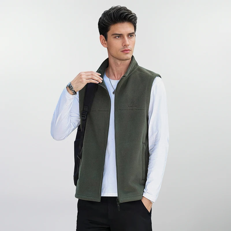 

Fashion Fleece Warm Waistcoats Casual Outwear Thermal Softshell Vests Autumn Winter Warm Thick Stand Up Collar Embroidered Coat