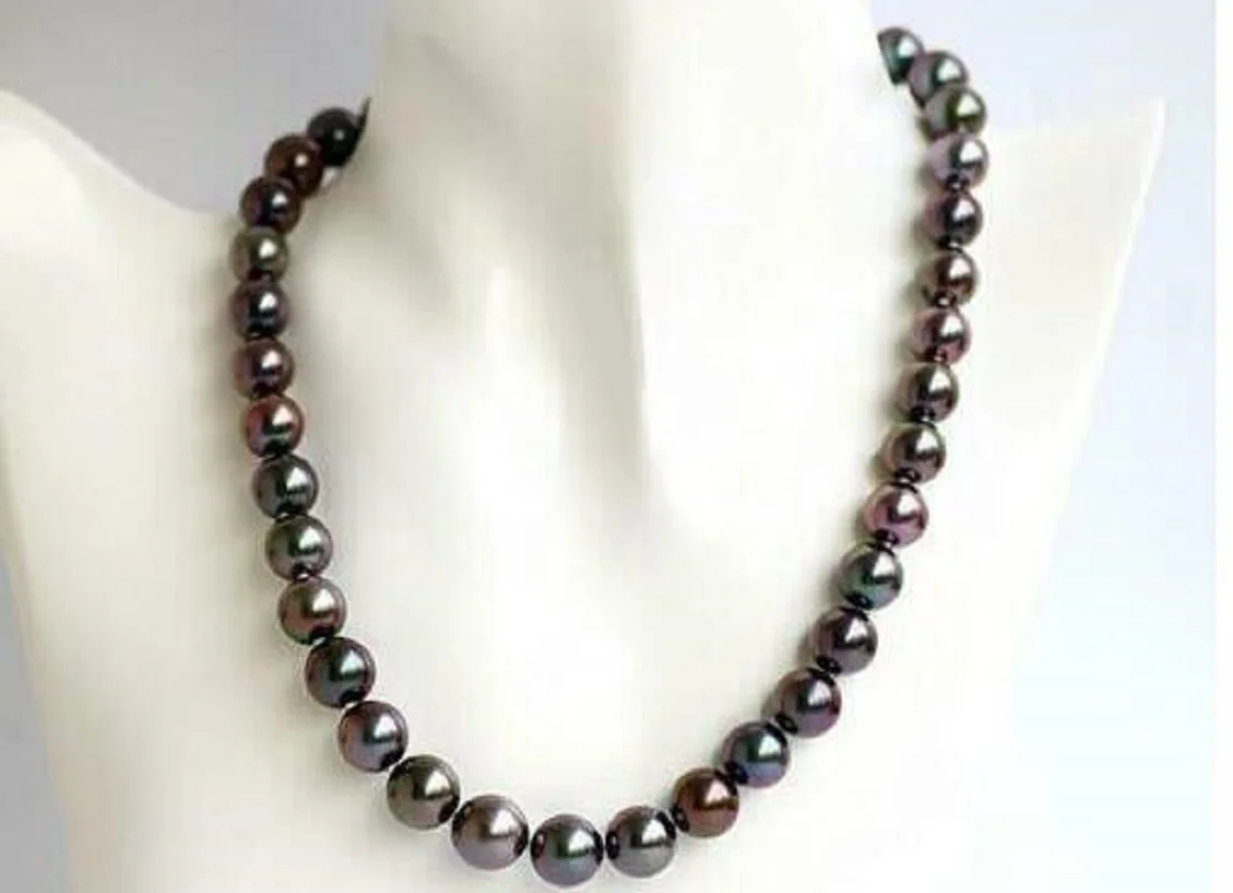 

New AAAA LUSTER 10-11mm Natural Round South China Sea Black Pearl Necklace 18 "14K