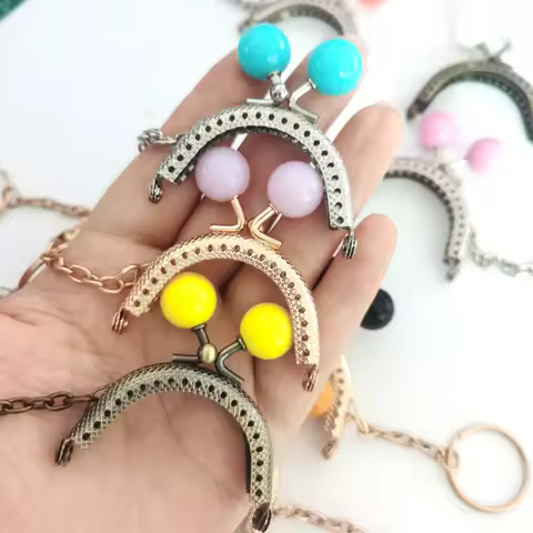 10pcs 5cm Semicircle Silver Golden Bronze Purse Frame Clasp Color Beads With Key Ring DIY Coin Purse Kiss Lock Bag Accessories