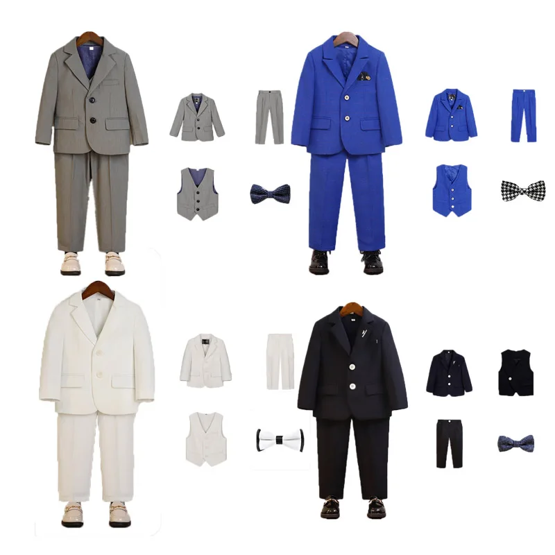 

Boys Formal 4Pieces/Set Jacket Vest Pants Bowtie Wedding Suit 1-11Years Kids Photography Dress Children Host Performance Costume