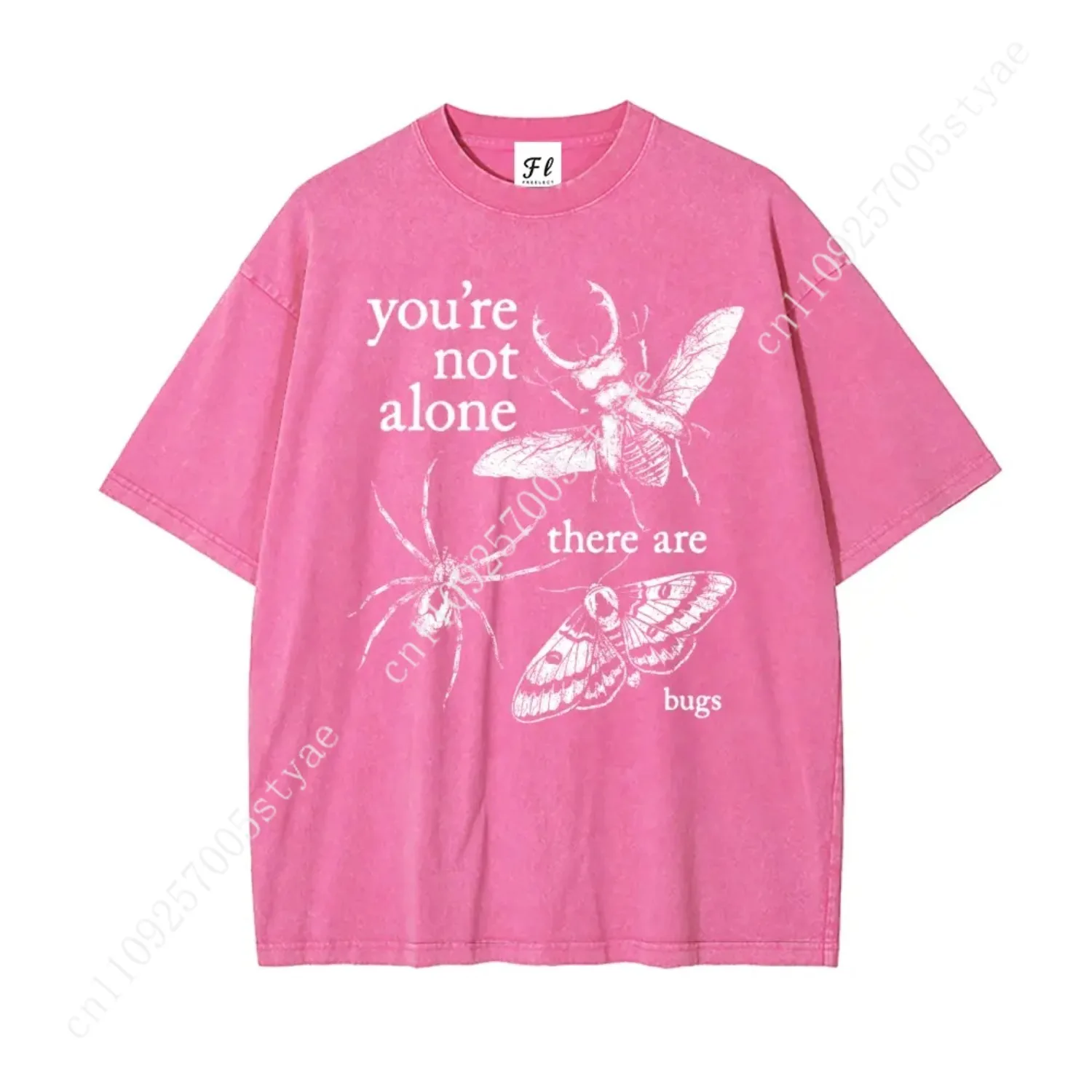 You're Not Alone, There Are Bugs Insects Lover Oversize Unisex Washed T-Shirt for Women and Men's Unisex Fit Batik Cotton Oversi view 3