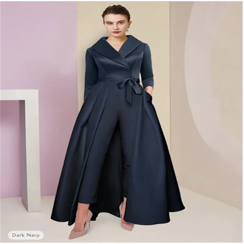 Mother of the Bridal Dresses Jumpsuit Pantsuit Ankle Length 3/4 Length Sleeve Elegant Party Simple Formal Wedding Guest Satin