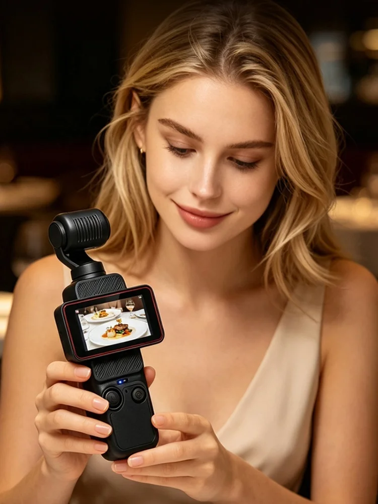 Kamera sportowa Lenovo z gimbalem, ekranem, szerokokątnym obiektywem, funkcją obrotu, stabilizacją obrazu, funkcją fotografii i nagrywania wideo, transferem danych przez Wi-Fi, kamera kieszonkowa. — zdjęcie produktu 7