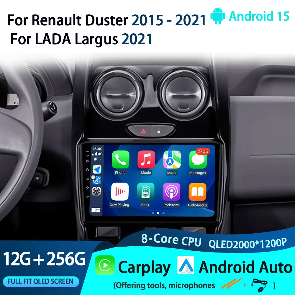 Android Auto For Renault Duster 2015 - 2021 For LADA Largus 2021 Car Radio Multimedia Player Stereo  Android 15 Navigation