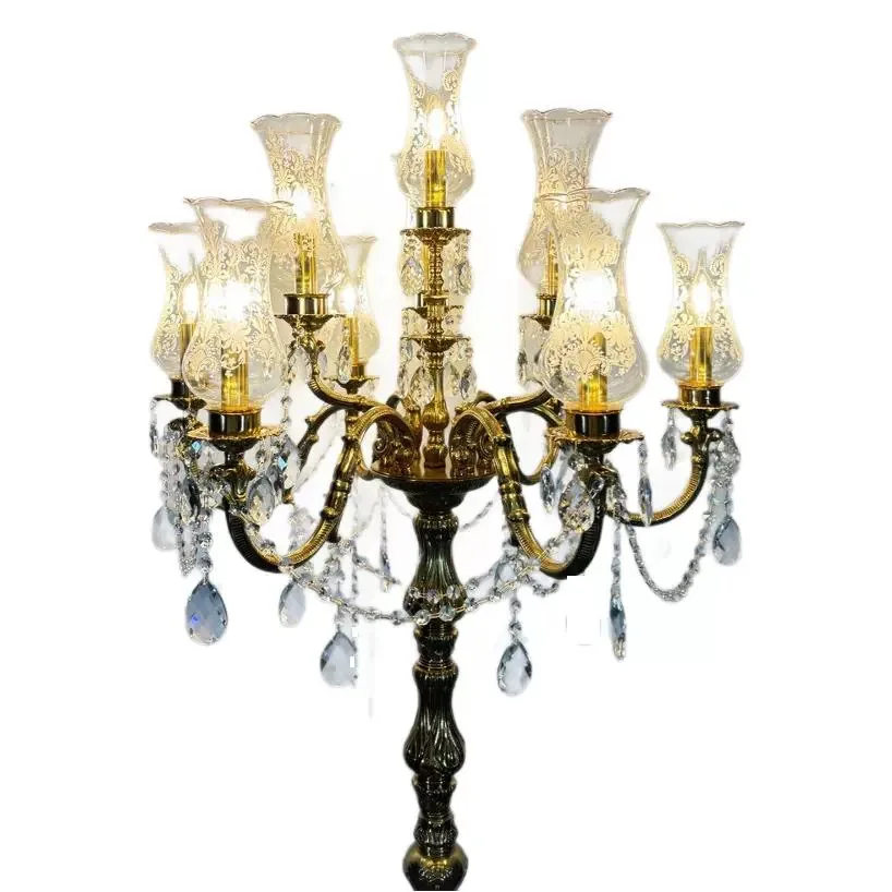 

French style, all copper, crystal, floor lamp, luxury, villa, hall