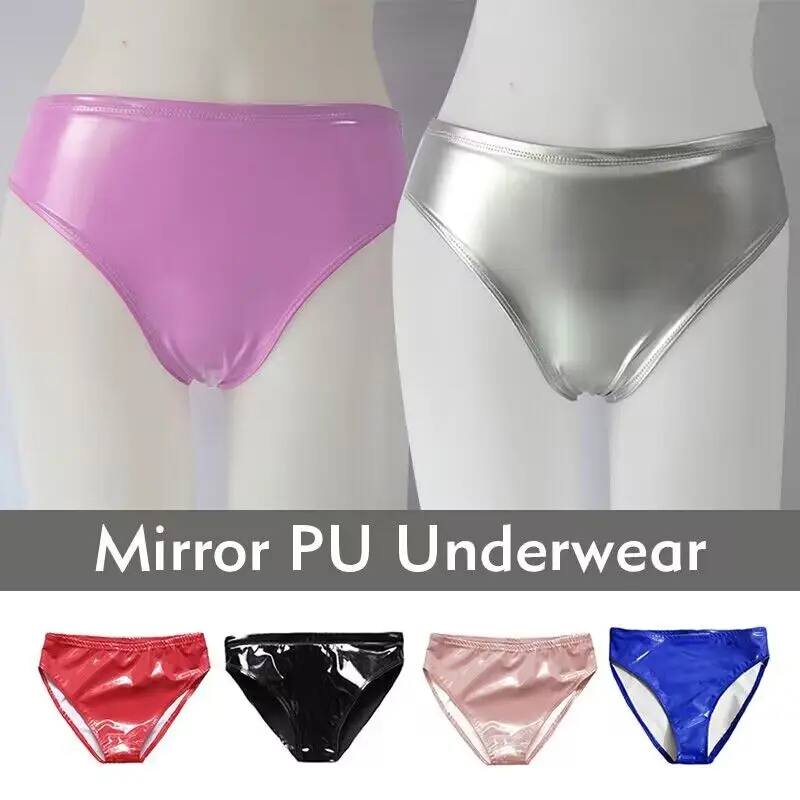 Men Sexy Latex Glossy Briefs Underwear PVC Leather Underpants Women Patent Leather Erotic Lingerie Thongs Sissy Panties