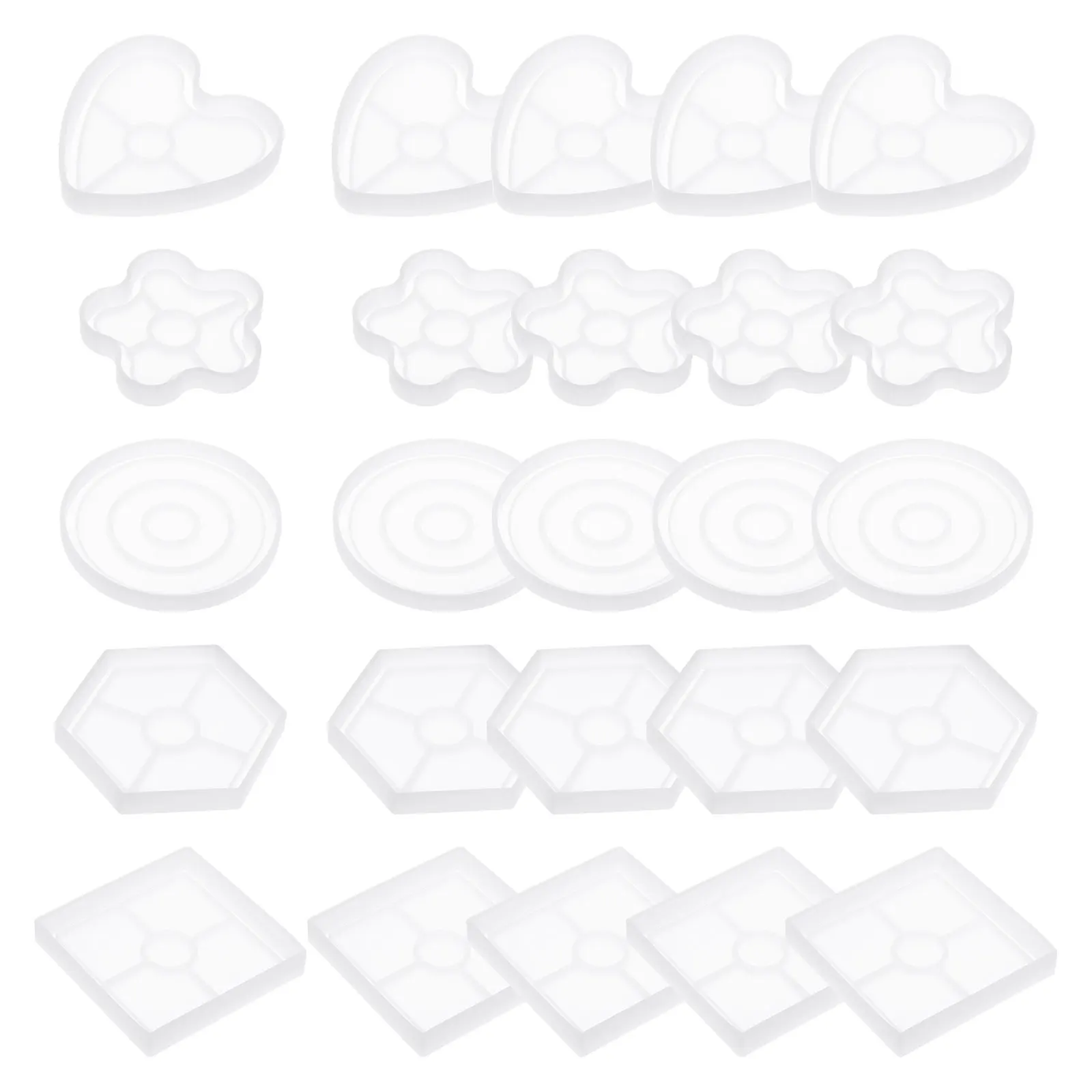 

25pcs Resin Silicone Coaster Mold Set 5Styles Epoxy Mould for Resin Crafts DIY Home Decoration Heart Flower Round Hexagon Square