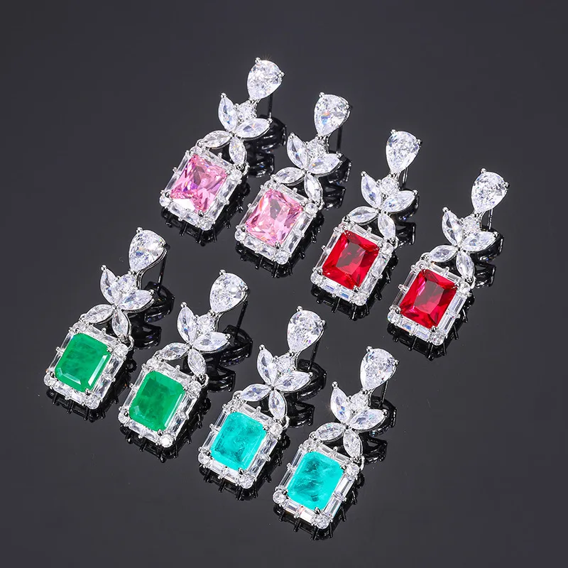 

Jewelry Pink Zircon Earrings S925 Silver Needle Stud Earrings for Women European and American Fashion Ba Gemstone Earrings
