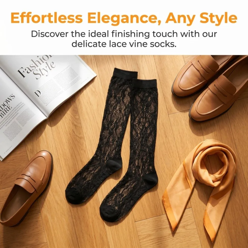 Fashion Floral Printed Lace Knee High Socks Hollow Sweet Mesh Stockings Thin Y2k Calf Long Socks For Girls