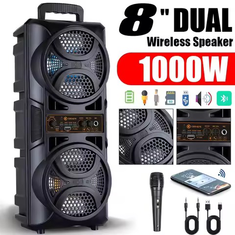 Professional Large Bluetooth Speaker with Microphone - Portable Design with Subwoofer, Sound Box for JBL, with LED Light, Compatible