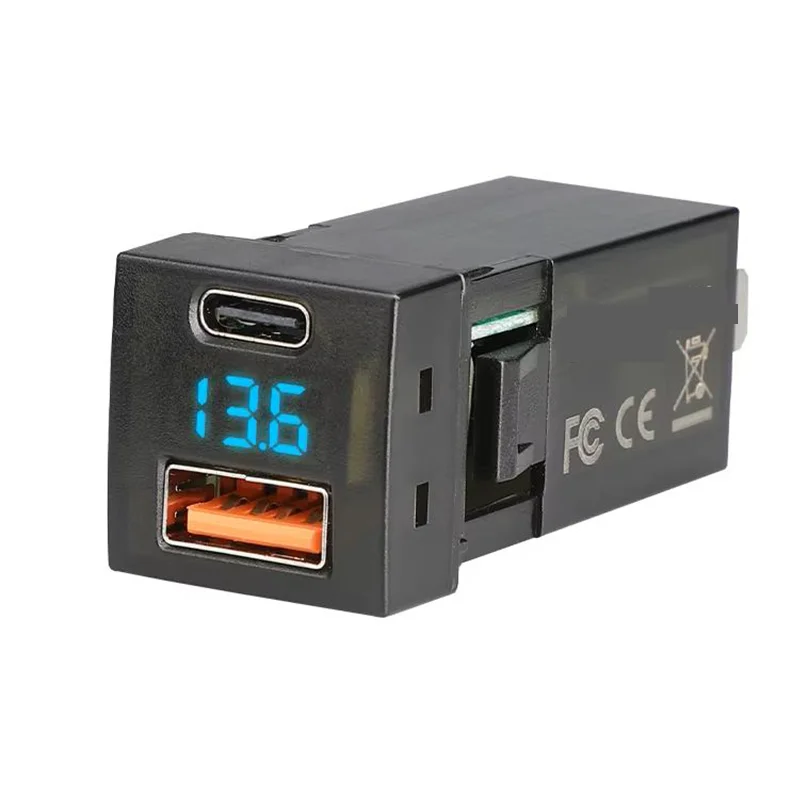 48W Dual USB Car Charger with Built In Voltmeter for For toyota Vehicles Supports Fast Charging Protocols and Voltage Tracking
