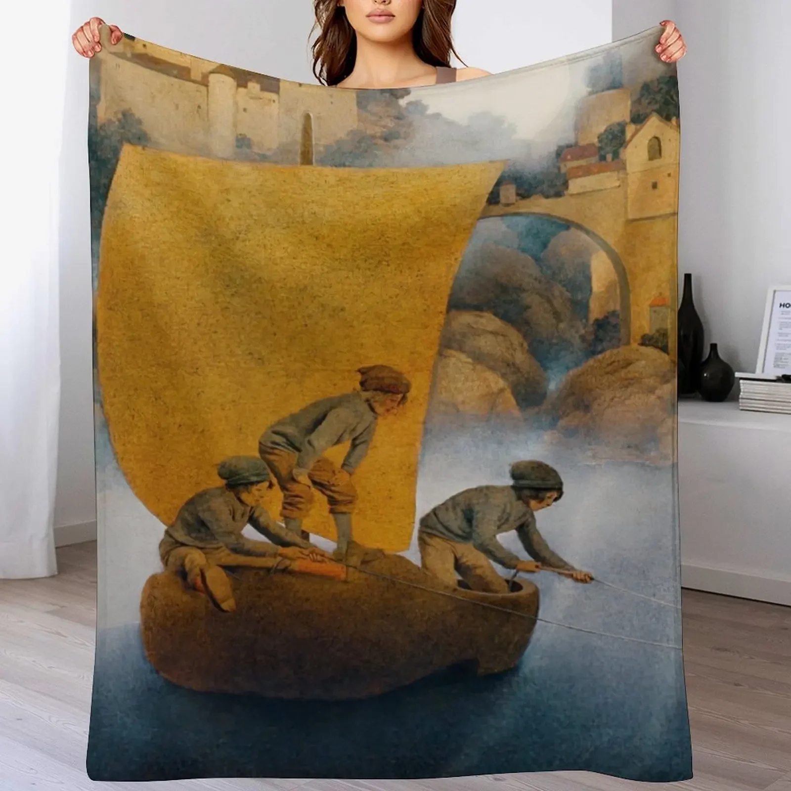 

New Wynken, Blynken, and Nod by Maxfield Parrish - Fairy tales Throw Blanket bed plaid Beautifuls Travel Blankets