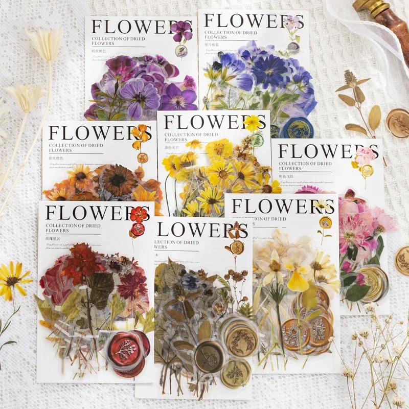 40 hojas por paquete de flores, flores, plantas, pintura de fuego, manual, decoración DIY, pegatinas para álbum de recortes, 8 opciones