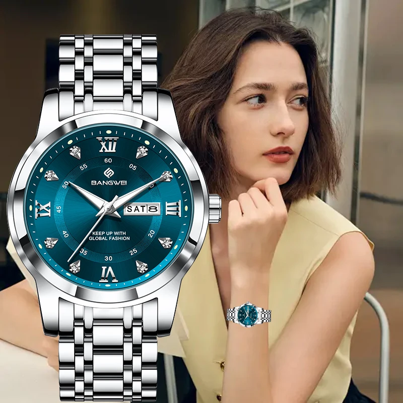 

BANGWEI LIGE элегантные классические кварцевые женские часы модные роскошные простые бриллиантовые циферблаты с автоматической датой стальной ремень водонепроницаемые женские часы