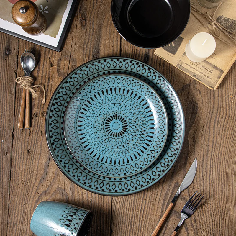 European ceramic plates, dishes, hand-painted kiln-changed glaze plates, creative salad bowls, steak plates, mugs
