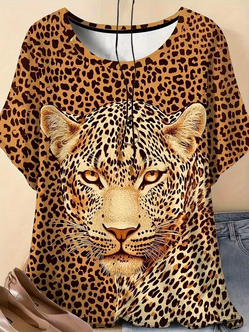 Latest Adult and Children's Parent-Child Couples Friends Blue-Eyed Snow Leopard Realistic Cheetah 3D Printed T-Shirt