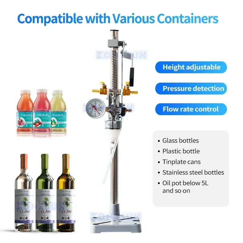 ZONESUN ZS-DYGZ01 Manual Isobaric Beer Filling Machine Bottle Filler for Carbonated Drinks Wine, Defoaming Beverage Packager image 3