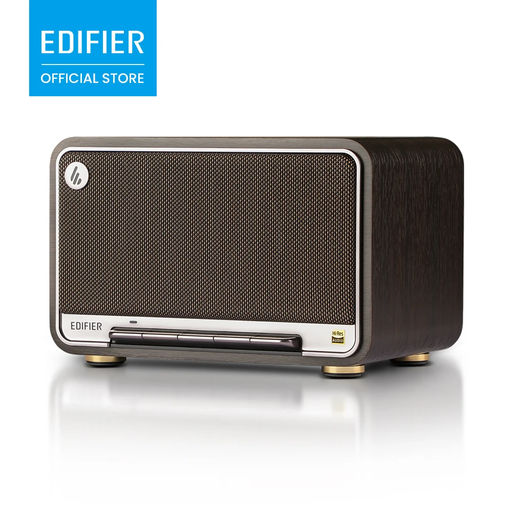EDIFIER D32 Retro Draadloze Tafeltop Speaker 60W Hi Res LDAC AirPlay2 Bluetooth 5.3 Dual Band WiFi 24Bit 96KHz 4 Inch Mid-Low Unit Dubbele 1 Inch Tweeters 11Uur Speeltijd USB C AUX Ingang ConneX App