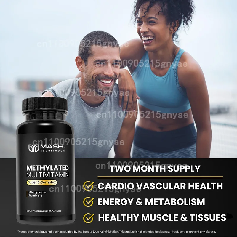 Multivitamin Capsules with Methylated Iron (60 Count) | B12 Methylcobalamin, Folate, CoQ10, Zinc - Supports Energy