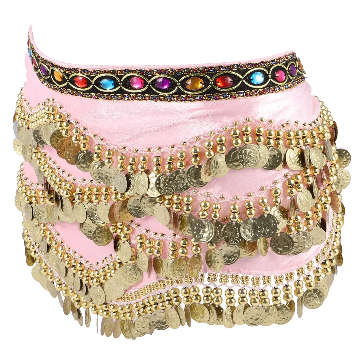 Adjustable Belly Dance Belt with Hip Chain & Scarf for Women – Lightweight Pink Dancing Skirt