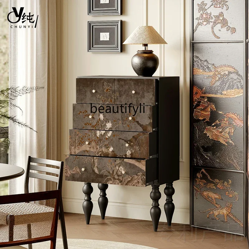 

SS ss7486 Wabi-sabi antique style, storage household solid wood porch decorative cabinet, bedroom living room painted wall locke