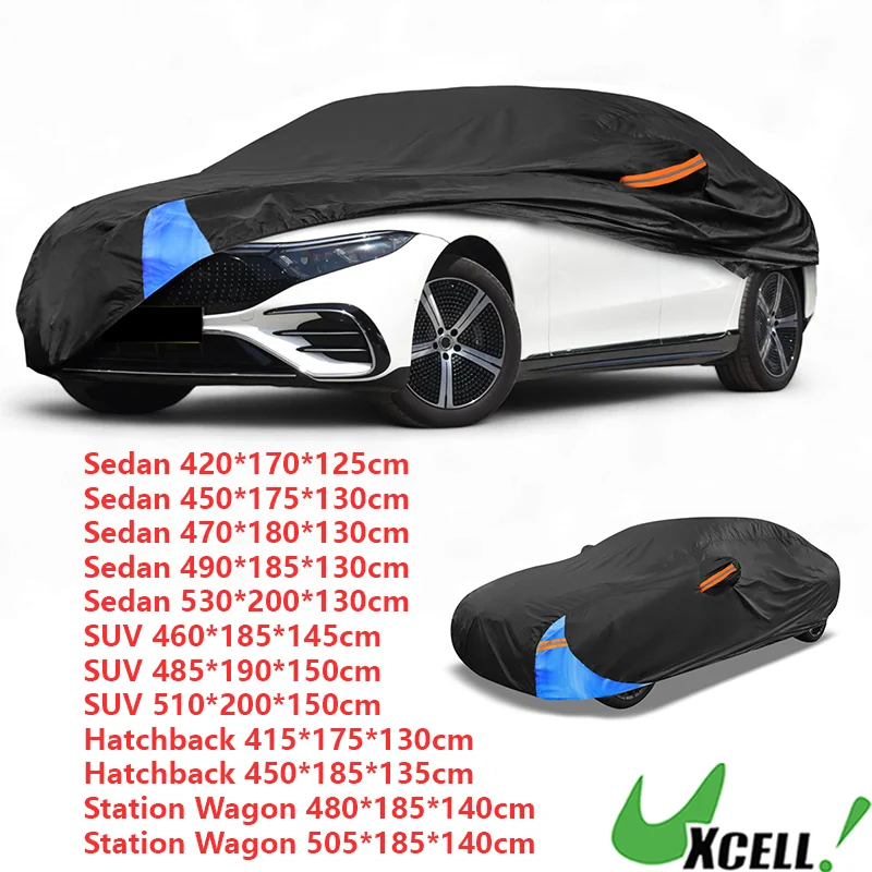 UXCELL Universal 210D-PU Car Cover Waterproof All Weather Black Blue Fit for Sedan SUV Hatchback Vehicle Outdoor Protector