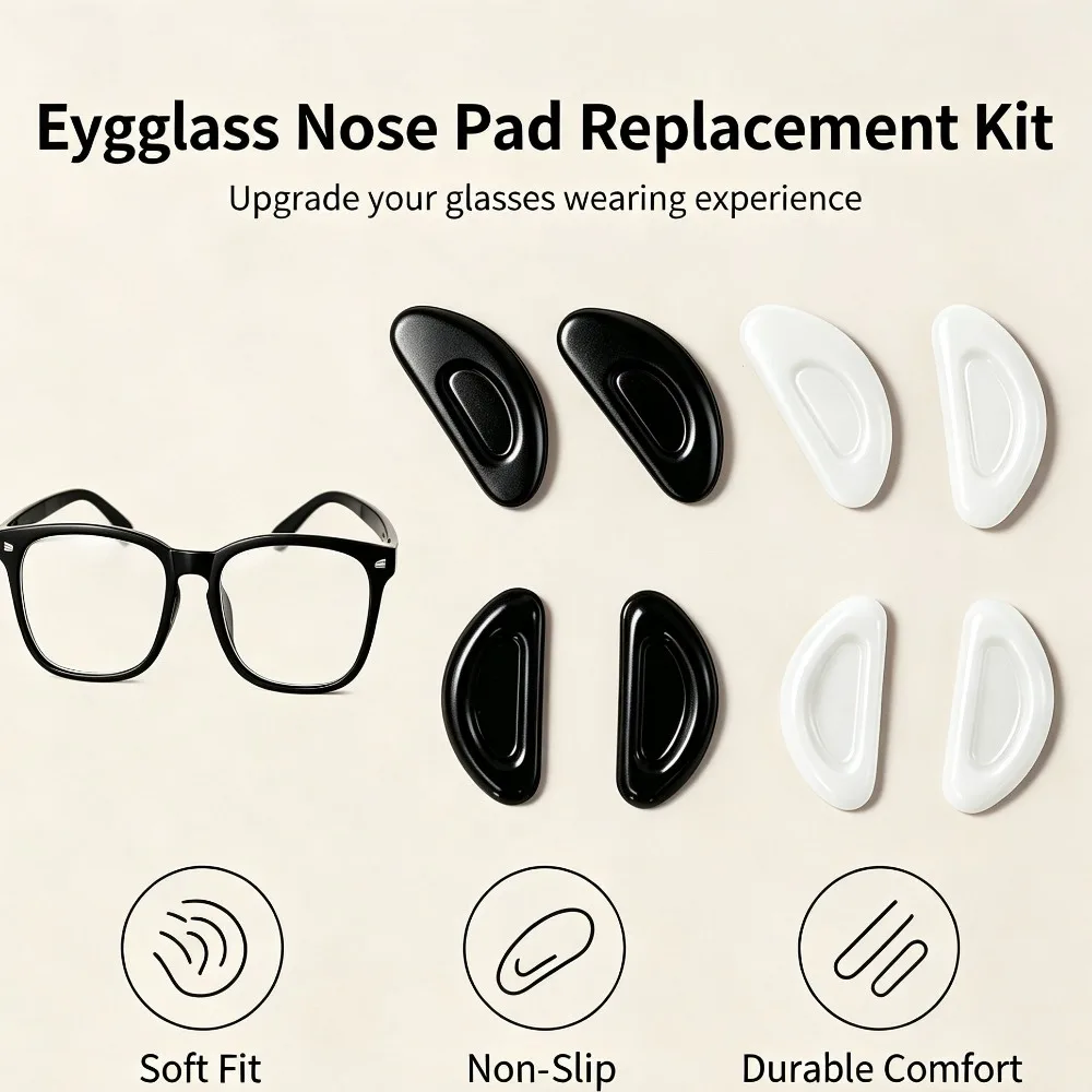 5/10Pairs Half Moon Silicone Anti Slip Self Adhesive Nose Pads Replacement Cushions for Plastic Eyeglass Optical Frames