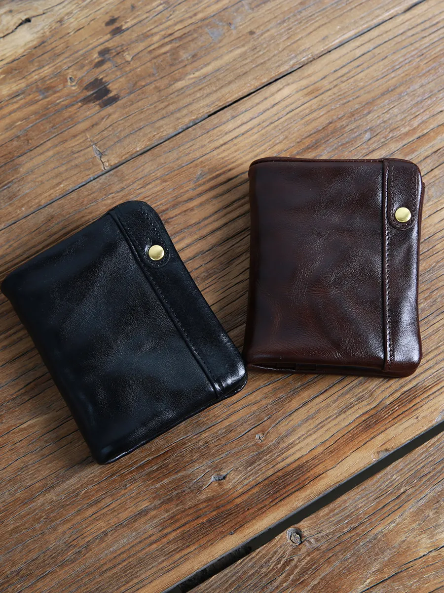 Retro mini wallet men's genuine leather ticket holder top layer cowhide short small wallet