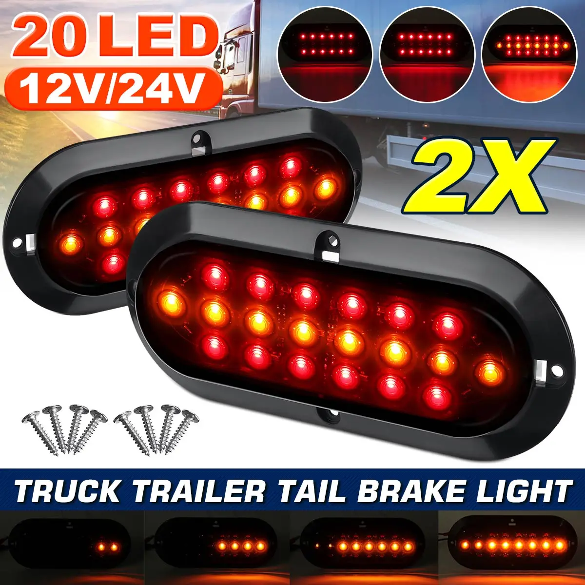 

2pcs 12V 24V Car Dynamic LED Trailer Rear Lights Truck Side Marker Light Brake Stop Lamp Pickup RV Lorry Tractor Caravans Bus